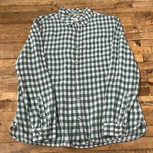 Fatface Linen Button Down Shirt Green Gingham Men's Size 2XL